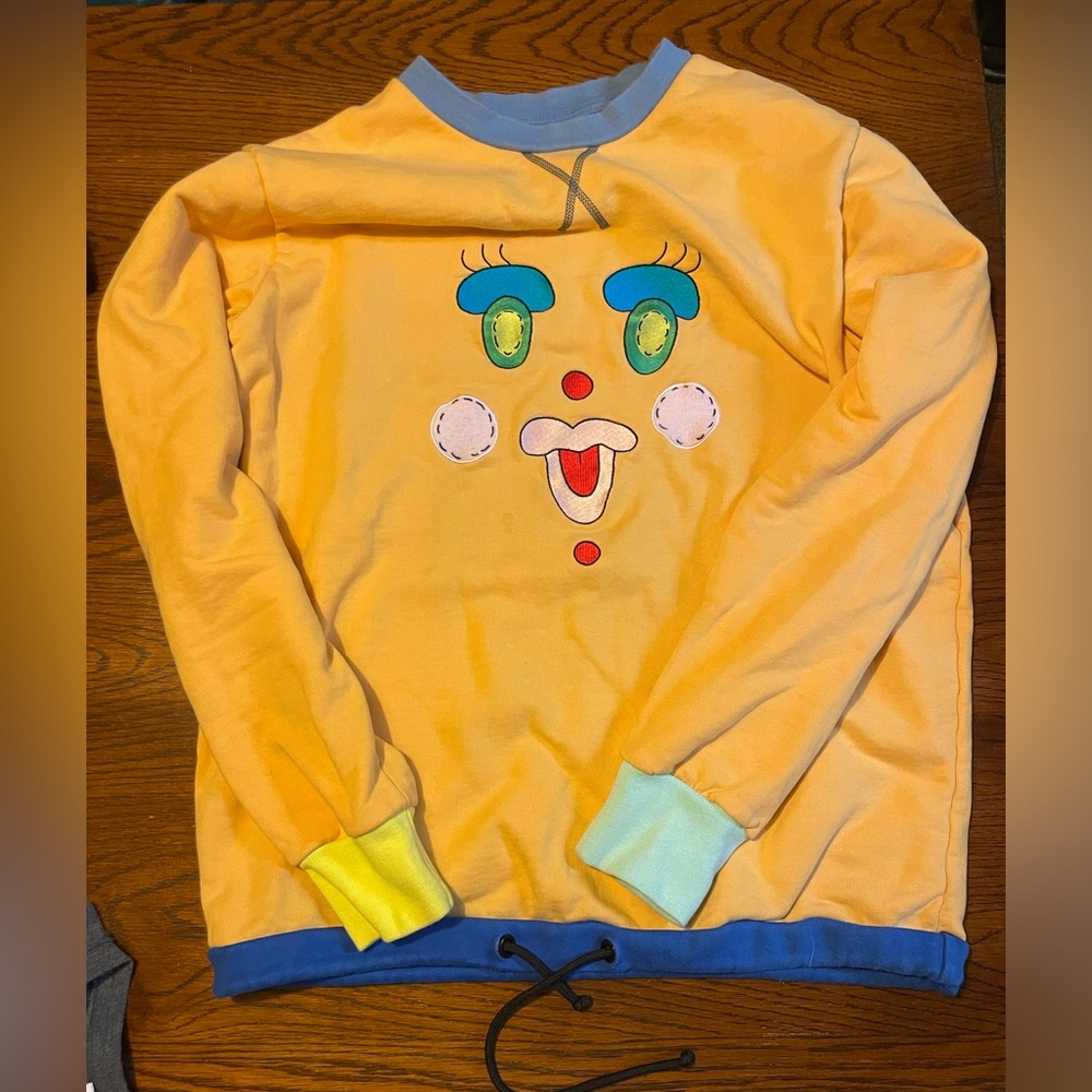 TEDDY FRESH - creamsicle orange/ colorblock face crewneck with drawstring waist